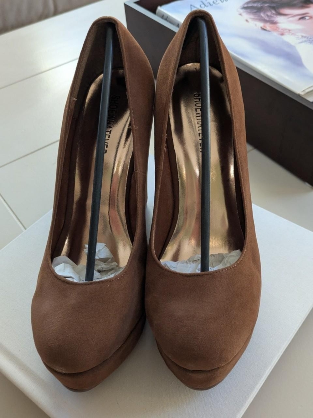 Women's Brown Suede Wedge Heels - Picture 2 of 3